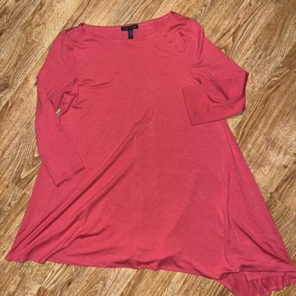 Eileen Fisher Tops - Eileen Fisher Small Asymetric Tunic Top 3/4 Sleeve Knit Melon Viscose Spandex